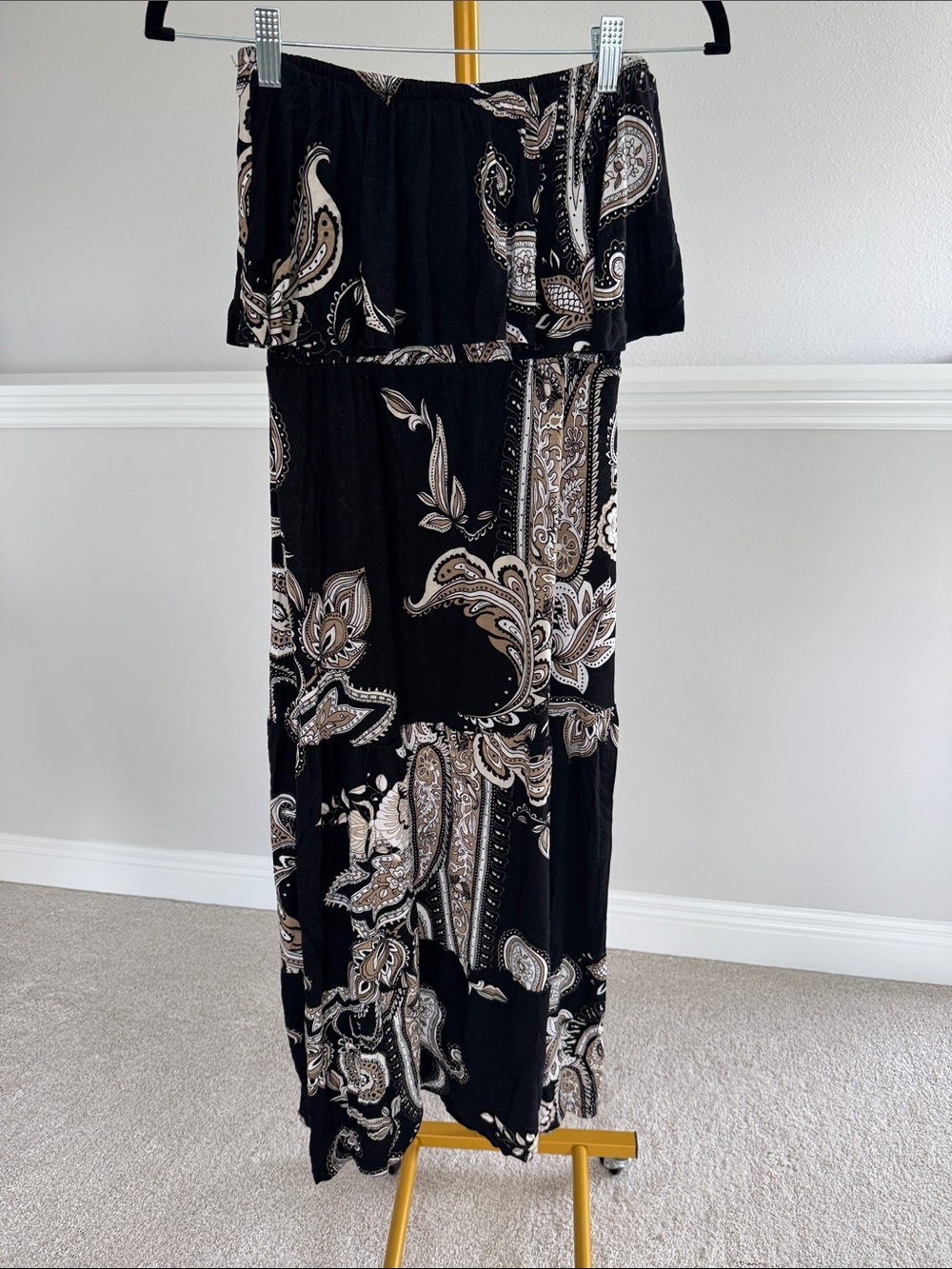 Black Paisley Strapless Maxi Dress